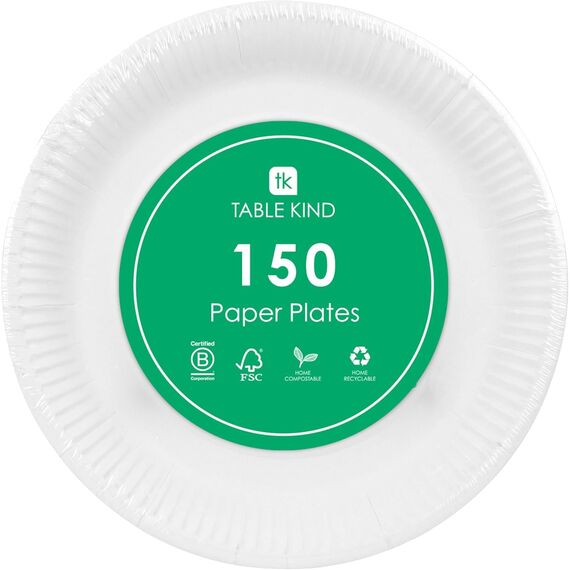 TABLE KIND x 150, 22CM, Umweltfreundliche Pappteller zum Geburtstag, umweltfreundliches, recycelbares Einweggeschirr, biologisch abbaubares Partyzubehör, heimkompostierbar, Hergestellt in der EU