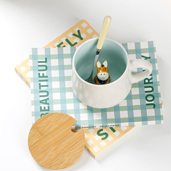 BigNoseDeer Süße Sachen Keramik Esel Kaffeetasse Teetasse Deckel Löffel Lustige Tassen Geschenke für Frauen Kaffeebecher 3D Tasse Personalisiert Cappuccino Tassen Beste Freundin Weihnachten Geschenk