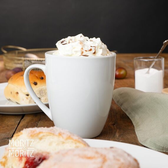 Moritz & Moritz BASIC Kaffeetassen Set 6-teilig - ca. 300ml aus hochwertigem Porzellan in klassischem Weiß - Perfekt für Kaffee, Tee, heiße Schokolade, Cappuccino