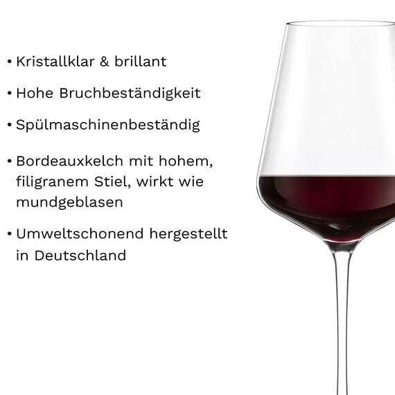 Stölzle Lausitz Bordeauxgläser Quatrophil 2er-Set 645 ml – Hochwertige Weingläser ideal für Bordeaux – Elegante Rotweingläser aus Kristallglas für maximale Aromaentfaltung – Spülmaschinen- & Stoßfest