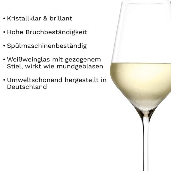 Stölzle Lausitz Weißweingläser Quatrophil 6er-Set 405 ml – Hochwertige Weingläser ideal für Weißwein & Aperitif – Eleganter Weißweinkelch aus Kristallglas – spülmaschinenfest & Made in Germany
