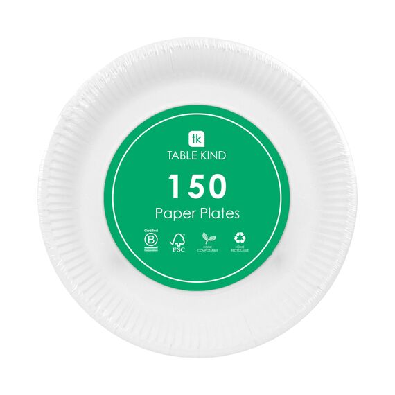 TABLE KIND x 150, 22CM, Umweltfreundliche Pappteller zum Geburtstag, umweltfreundliches, recycelbares Einweggeschirr, biologisch abbaubares Partyzubehör, heimkompostierbar, Hergestellt in der EU