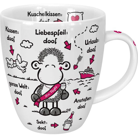 Sheepworld Tasse "Ohne Mrs Right ist alles doof" | Porzellan, 45 cl | Geschenktasse für Kaffee und Tee, Tasse mit Spruch, Hochzeit | 46510