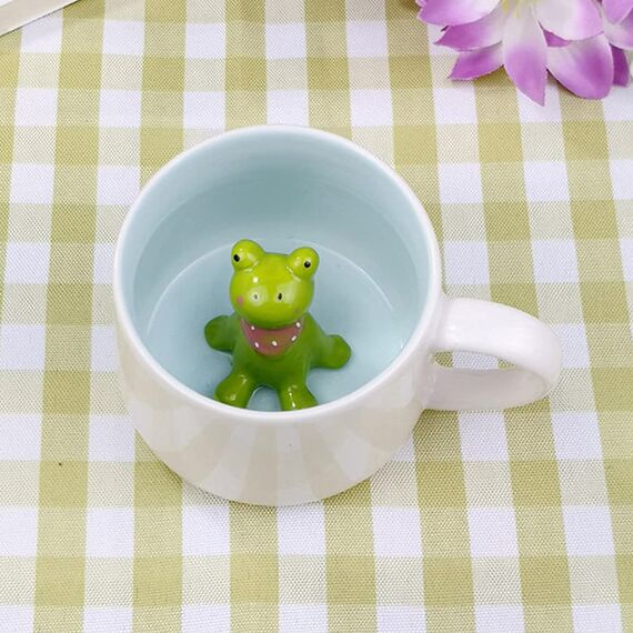 LOZACHE 3D tier Netter Frosch Kaffeetasse, 12oz Lustige Cartoon Handgemachte Figur Milch Teetasse, Frosch Geschenke Für Freunde Kinder Mädchen Frau Grandma Tante Geburtstagsgeschenk (Frosch)
