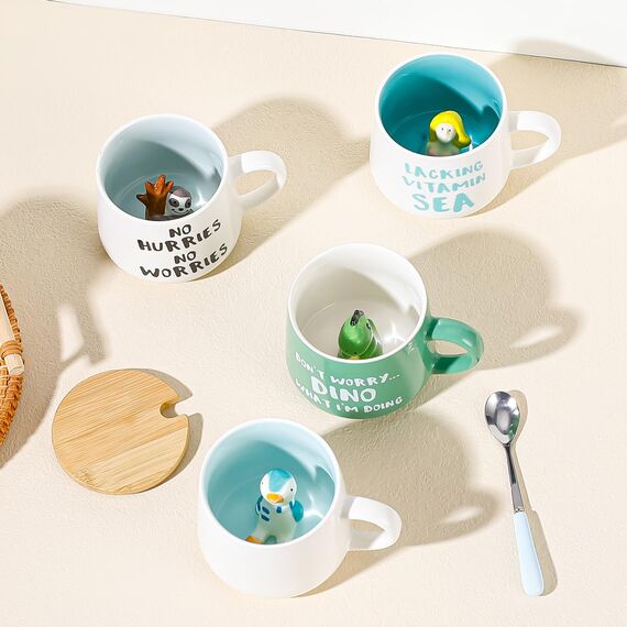 BigNoseDeer Dinosaurier Keramik Tasse Lustig Personalisiert Tassen mit Spruch Kawaii Süße Sachen Kaffeebecher Cappuccino Lustige Teetasse Mit Deckel Personalisierte Geschenke für Frauen Männer Mädchen
