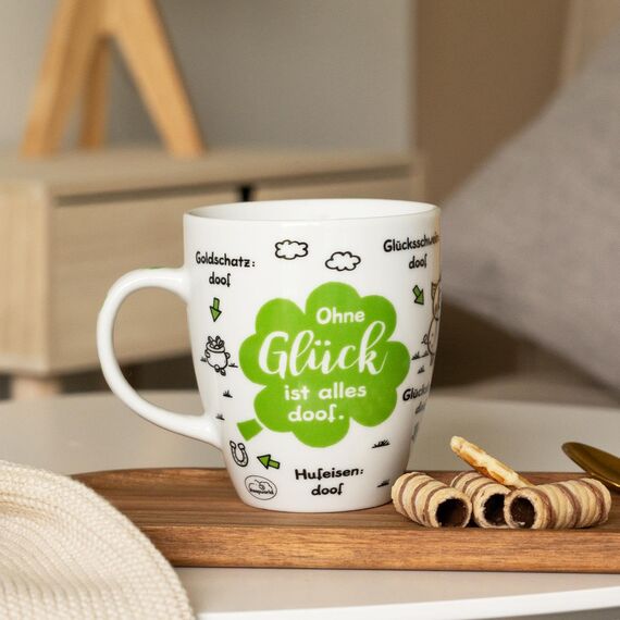 Sheepworld Tasse "Ohne Glück ist alles doof" | Porzellan, 45 cl | Sprüche-Tasse für Kaffee und Tee, Porzellantasse mit Spruch, Silvester | 46504