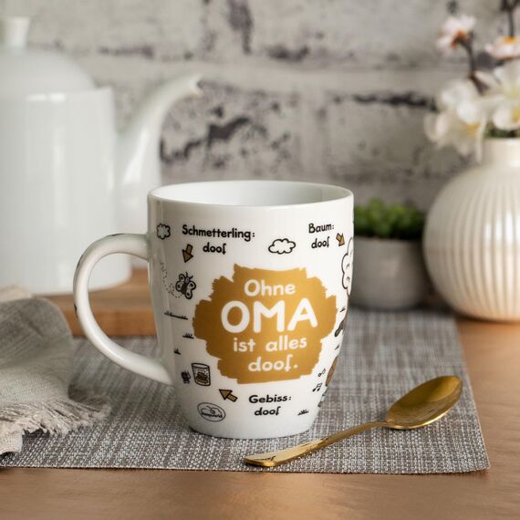 Sheepworld Tasse mit Spruch Ohne Oma ist alles doof | Porzellan, 45 cl, Kaffetasse, Teetasse | Becher für Oma, Geburtstag | 45135