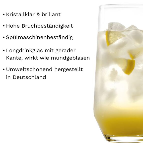 Stölzle Lausitz Longdrinkgläser Quatrophil 6er-Set 390ml – Elegante Longdrinkbecher und Cocktailgläser für Drinks, Wasser & Säfte – Hochwertige Wassergläser aus Kristallglas – Spülmaschinen & Stoßfest