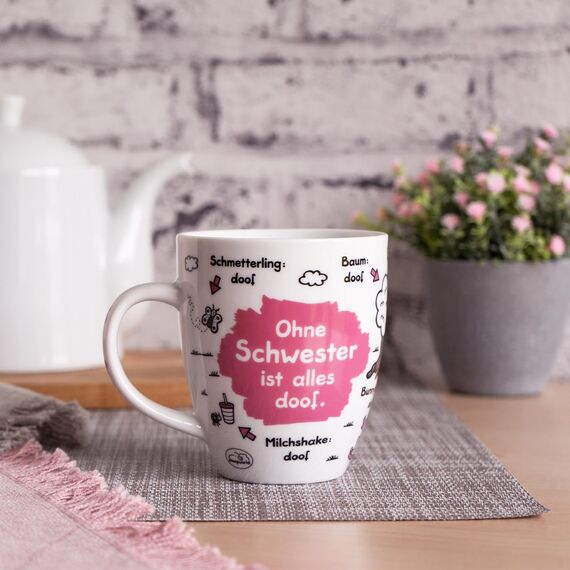 Sheepworld Tasse Ohne Schwester ist alles doof | Porzellan, 45 cl, für Kaffee und Tee, Becher mit Spruch | Geschenkartikel, Geburtstagsgeschenk | 45139