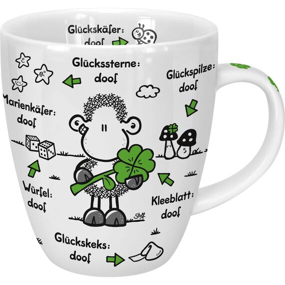 Sheepworld Tasse "Ohne Glück ist alles doof" | Porzellan, 45 cl | Sprüche-Tasse für Kaffee und Tee, Porzellantasse mit Spruch, Silvester | 46504