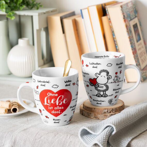 Sheepworld Tasse "Ohne Liebe ist alles doof" | Porzellan, 45 cl | Porzellantasse für Kaffee und Tee, lustige Tasse mit Spruch | 46506