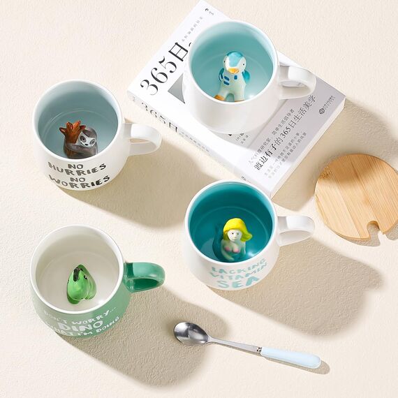 BigNoseDeer Dinosaurier Keramik Tasse Lustig Personalisiert Tassen mit Spruch Kawaii Süße Sachen Kaffeebecher Cappuccino Lustige Teetasse Mit Deckel Personalisierte Geschenke für Frauen Männer Mädchen