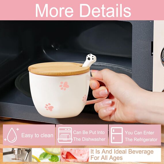 BigNoseDeer Süße Sachen Keramik Katze Kaffeetasse Teetasse Deckel Löffel Lustige Tassen Geschenke für Frauen Kaffeebecher 3D Tasse Personalisiert Cappuccino Tasse Beste Freundin Weihnachten Geschenk