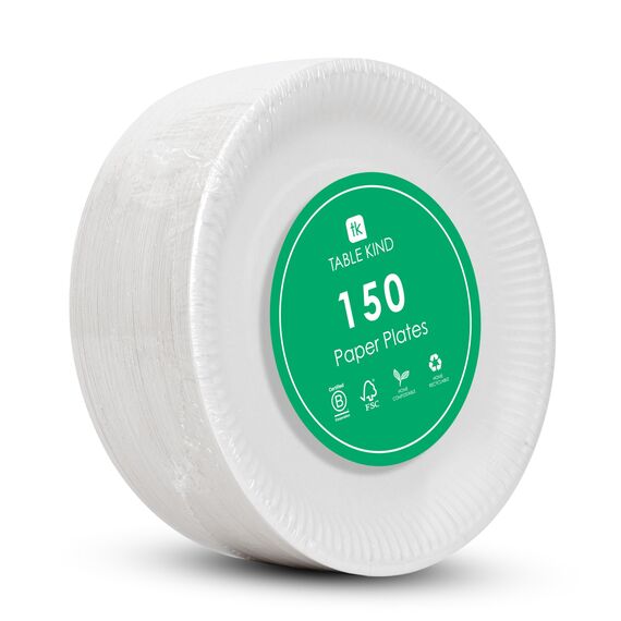 TABLE KIND x 150, 22CM, Umweltfreundliche Pappteller zum Geburtstag, umweltfreundliches, recycelbares Einweggeschirr, biologisch abbaubares Partyzubehör, heimkompostierbar, Hergestellt in der EU