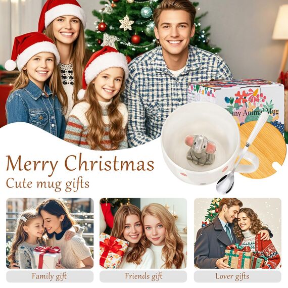 BigNoseDeer Geschenke Für Frauen Elefant Tasse Personalisiert Weihnachtsgeschenke Geburtstagsgeschenk Für Frauen Lustige Cappuccino Tee Tassen Beste Freundin Geschenke Kaffeetassen Elefanten Deko