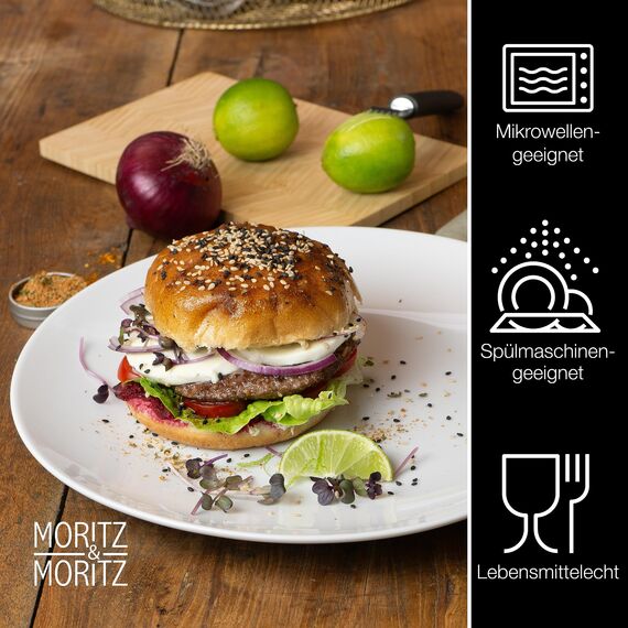 Moritz & Moritz BASIC Essteller Set 6 Personen modern - Ø 27 cm - Hochwertiges Porzellan Geschirr Set weiß - Flache Teller 6er Set perfekt als Essteller, Tafelgeschirr und Servierteller