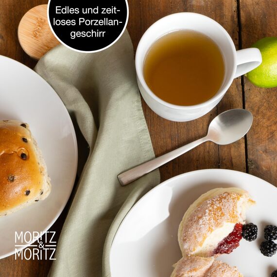 Moritz & Moritz BASIC 48-tlg. Geschirrset 12 Personen modern - aus hochwertigem Porzellan in klassischem Weiß - bestehend aus 12x Dinnerteller, 12x Dessertteller, 12x Schalen & 12x Tassen