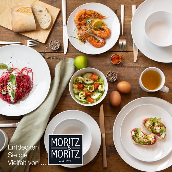 Moritz & Moritz BASIC 36-tlg. Geschirrset 12 Personen modern - aus hochwertigem Porzellan in klassischem Weiß - bestehend aus 12x Dinnerteller, 12x Dessertteller & 12x Schalen