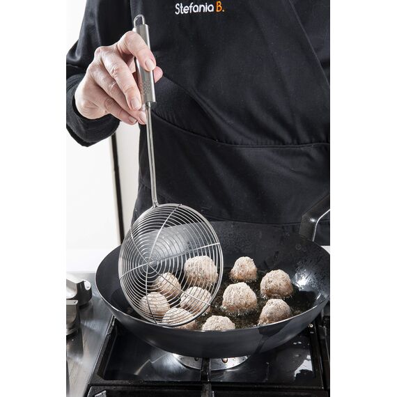 FACKELMANN Abseihlöffel 38 cm OVALGRIFF, Schöpflöffel aus Edelstahl, Schaumlöffel zum Kochen und Frittieren (Farbe: Silber/schwarz), Menge: 1 Stück, 36x11.9x6 cm