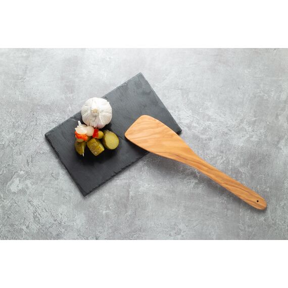 Fackelmann OLIVE Pfannenwender 30 cm – Eleganter Holzwender aus Olivenholz mit Einzigartiger Maserung, Spülmaschinenfest, Braun