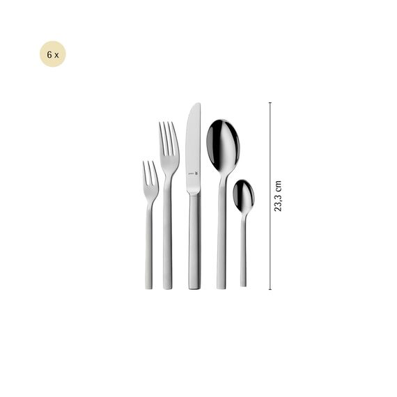 WMF Lyric Plus Edelstahl Besteck Set 6 Personen, Essbesteck Set 30teilig, Hohlheftmesser, Cromargan protect teilmattiert, kratzbeständig, spülmaschinenfest