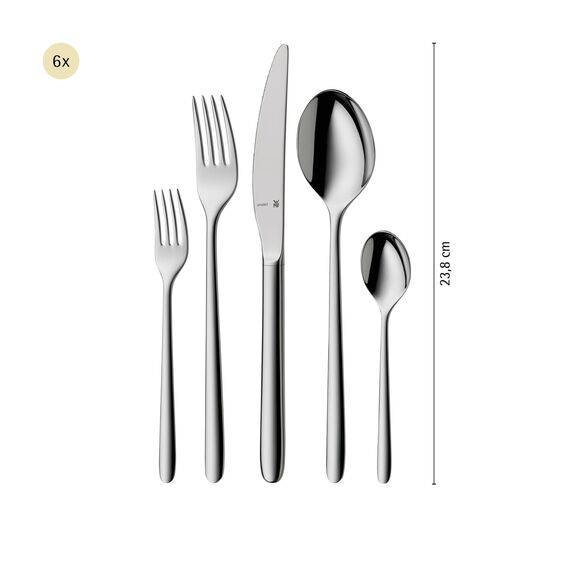 WMF Flame Plus Edelstahl Besteck Set 6 Personen, Essbesteck Set 30 teilig, Hohlheftmesser, Cromargan protect poliert, kratzbeständig, spülmaschinenfest