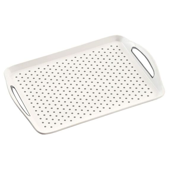 Kesper |Serviertablett, Material: Kunststoff, Maße: B 45,3 x T 32 x H 4,5 cm, Farbe: Weiß, Grau | 77200