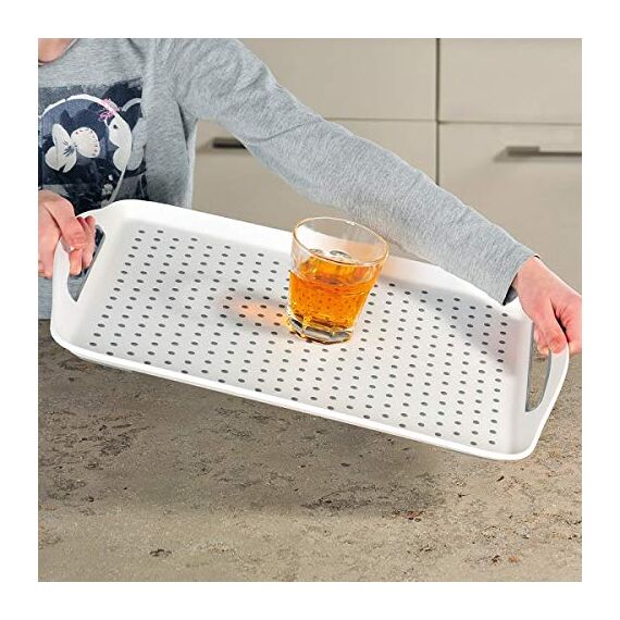 Kesper |Serviertablett, Material: Kunststoff, Maße: B 45,3 x T 32 x H 4,5 cm, Farbe: Weiß, Grau | 77200