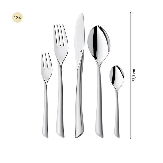 WMF Virginia Besteckset 12 Personen, 66 teilig, 60 Teile mit Servierbesteck, Hohlheftmesser, Cromargan Protect teilmattiert, kratzbeständig