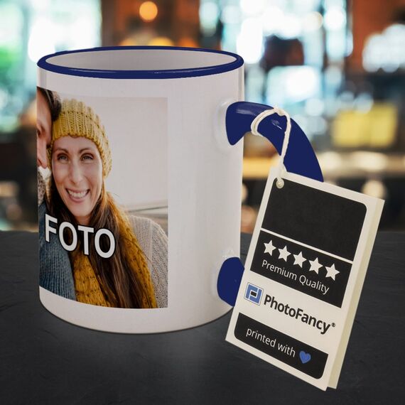 PhotoFancy® - Tasse mit Foto Bedrucken Lassen - Fototasse Personalisieren – Kaffeebecher zum selbst gestalten, 325 ml, (Blau)