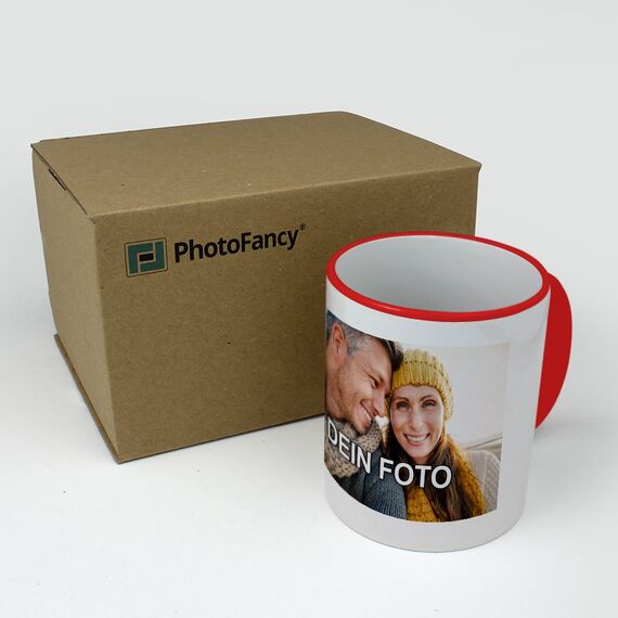 PhotoFancy® - Tasse mit Foto Bedrucken Lassen - Fototasse Personalisieren – Kaffeebecher zum selbst gestalten (Rot)