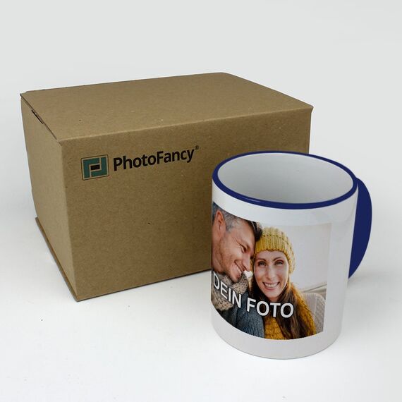 PhotoFancy® - Tasse mit Foto Bedrucken Lassen - Fototasse Personalisieren – Kaffeebecher zum selbst gestalten, 325 ml, (Blau)