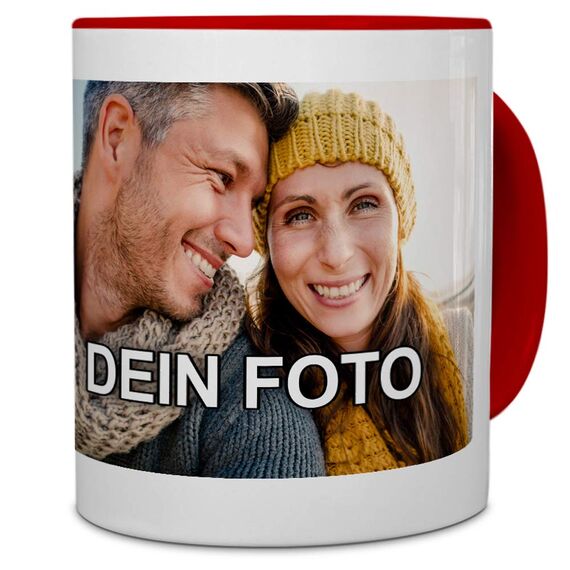 PhotoFancy® - Tasse mit Foto Bedrucken Lassen - Fototasse Personalisieren – Kaffeebecher zum selbst gestalten (Rot)