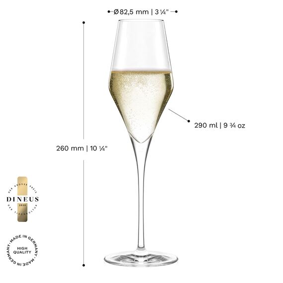 Stölzle Lausitz Champagner Gläser Quatrophil 2er-Set 290ml – Eleganter Champagnerkelch ideal für Sekt & Prosecco – Hochwertige Kristall Sektgläser aus deutscher Herstellung – Spülmaschinen- & Stoßfest