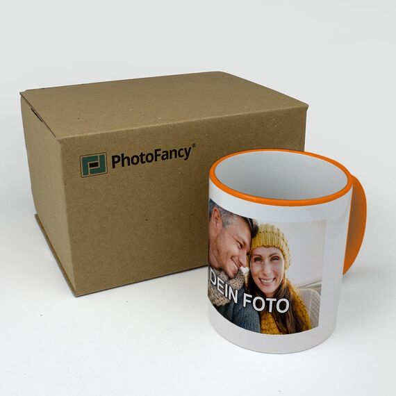 PhotoFancy® - Tasse mit Foto Bedrucken Lassen - Fototasse Personalisieren – Kaffeebecher zum selbst gestalten (Orange)