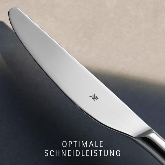 WMF Sitello Besteck Set 12 Personen, Cromargan, Essbesteck Set 60 teilig, Monobloc-Messer, Cromargan Edelstahl poliert, Hammerschlag, ergonomisch, glänzend, spülmaschinengeeignet, silber