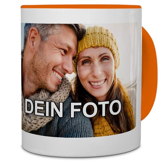 PhotoFancy® - Tasse mit Foto Bedrucken Lassen - Fototasse Personalisieren – Kaffeebecher zum selbst gestalten (Orange)