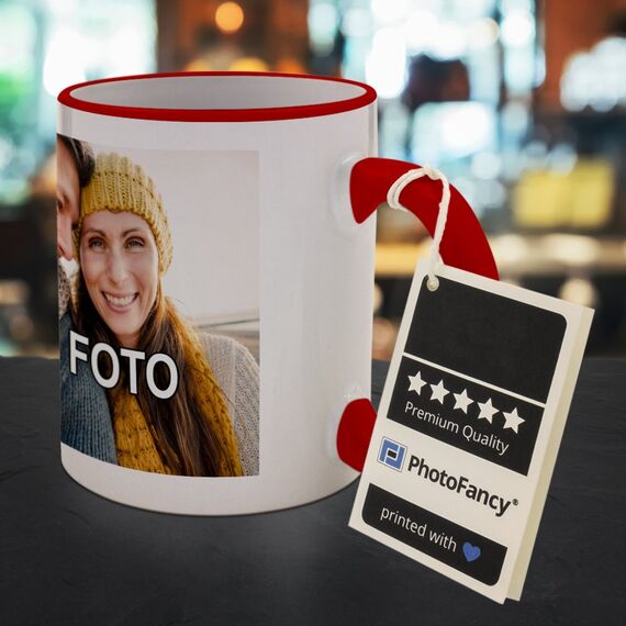 PhotoFancy® - Tasse mit Foto Bedrucken Lassen - Fototasse Personalisieren – Kaffeebecher zum selbst gestalten (Rot)