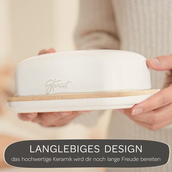 Steinzeit Design Butterdose - Butterdose Keramik für alle gängigen Butter (250gr) - Butterglocke und Butterfass mit einzigartigem Design - Butterschale und Butterbox Spülmaschinengeeignet