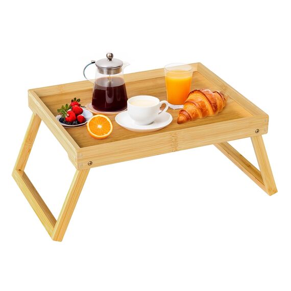 Betttablett Tisch mit klappbaren Beinen, Bambus Frühstück im Bett Essen, Servieren oder Verwendung als Serviertablett, Laptop-Schreibtisch, Snack-Tablett (Beige)
