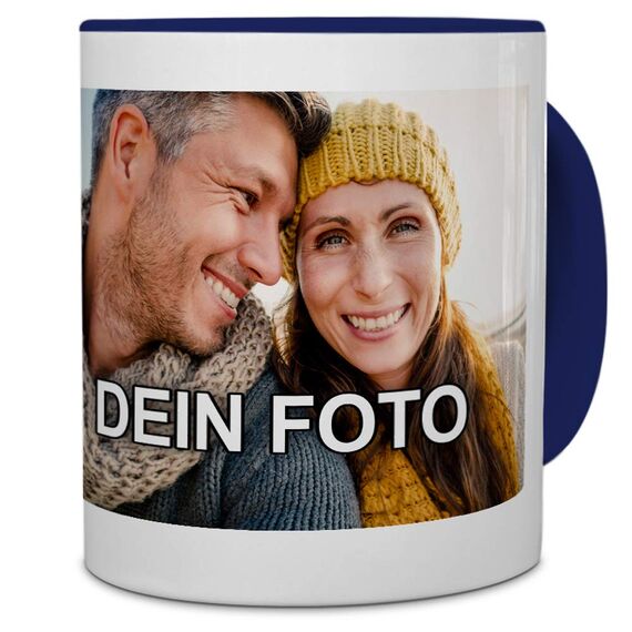 PhotoFancy® - Tasse mit Foto Bedrucken Lassen - Fototasse Personalisieren – Kaffeebecher zum selbst gestalten, 325 ml, (Blau)