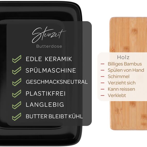 Steinzeit Design Butterdose - Butterdose Keramik für alle gängigen Butter (250gr) - Butterglocke und Butterfass mit einzigartigem Design - Butterschale und Butterbox Spülmaschinengeeignet