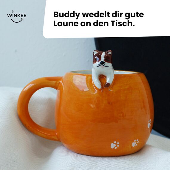 Winkee - Pet Friends Tasse Hund Buddy I Super süße Kaffeetasse & Teetasse I Großer Becher- ca. 450 ml