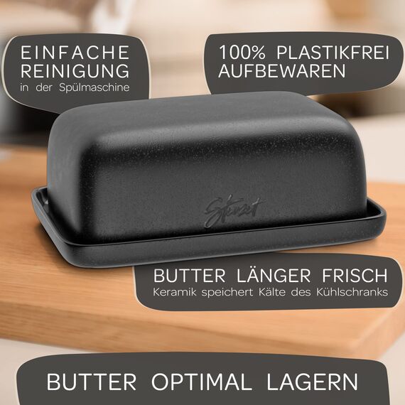 Steinzeit Design Butterdose - Butterdose Keramik für alle gängigen Butter (250gr) - Butterglocke und Butterfass mit einzigartigem Design - Butterschale und Butterbox Spülmaschinengeeignet