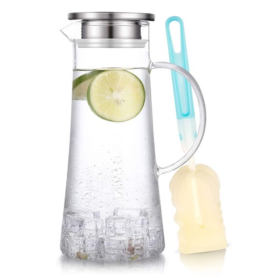 SUSTEAS 1.5 Liter Glaskaraffe, Karaffe mit Deckel, Eistee Krug Wasserkrug heißes kaltes Wasser Eistee Wein Kaffee Milch und Saft Getränkekaraffe wasserkaraffe