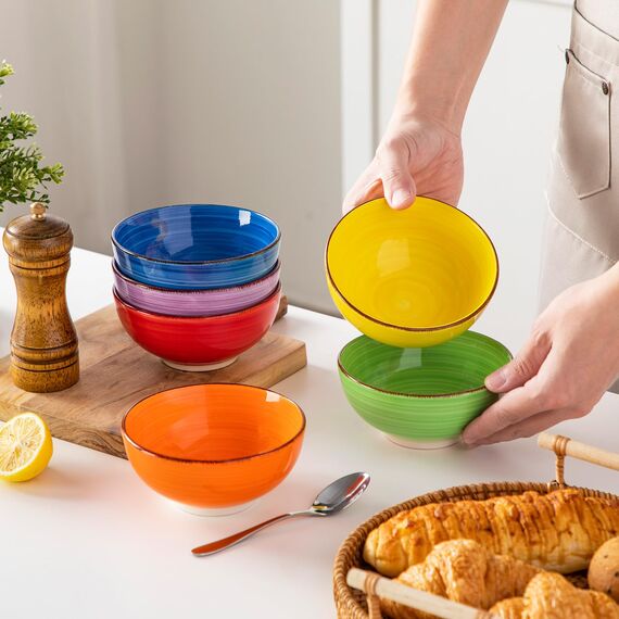 vancasso Bonita Kleine Schüsseln aus Keramik, 340 ml, 6 Stück, Mini-Dessert- und Dip-Schalen, 12,7 cm, Kinderschalen für Dip und Snacks, mikrowellengeeignet, mehrfarbig