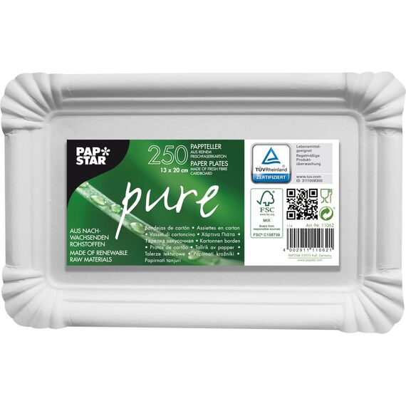 PAPSTAR 11062 250 Teller, Pappe Pure eckig 13 x 20 cm, weiß
