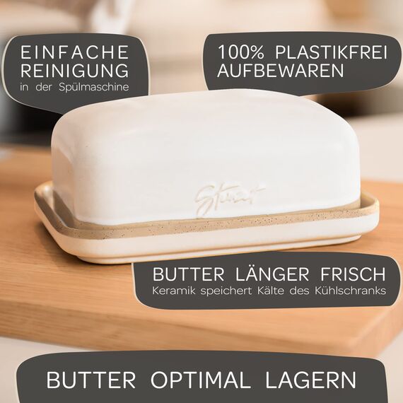 Steinzeit Design Butterdose - Butterdose Keramik für alle gängigen Butter (250gr) - Butterglocke und Butterfass mit einzigartigem Design - Butterschale und Butterbox Spülmaschinengeeignet
