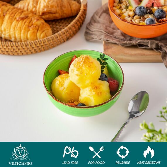vancasso Bonita Kleine Schüsseln aus Keramik, 340 ml, 6 Stück, Mini-Dessert- und Dip-Schalen, 12,7 cm, Kinderschalen für Dip und Snacks, mikrowellengeeignet, mehrfarbig