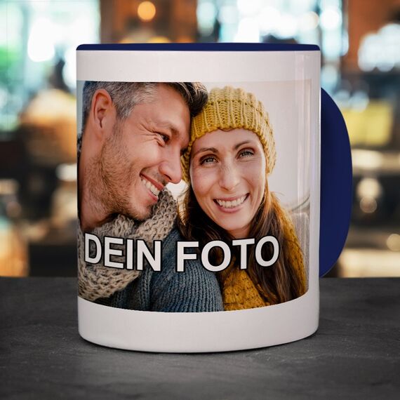 PhotoFancy® - Tasse mit Foto Bedrucken Lassen - Fototasse Personalisieren – Kaffeebecher zum selbst gestalten, 325 ml, (Blau)